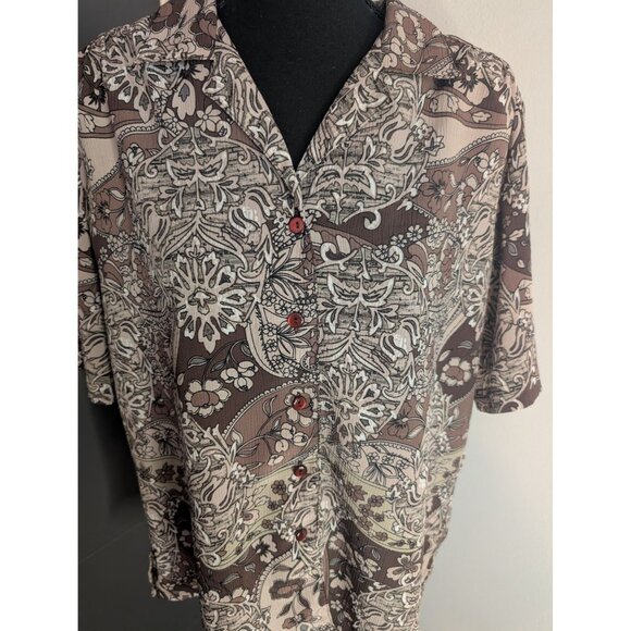 Donkenny Classics Neutral Abstract Print Short Sleeve Button-Up Shirt Size XL - Picture 2 of 6